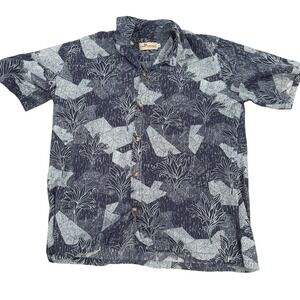 Two Paddle's Men's Blue Tropical Leaf Print Hawaiian Aloha Shirt Size XL